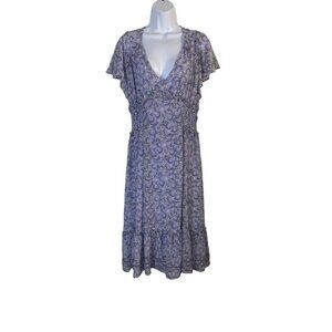 Max Studio Womens Floral Ruffle‎ Midi Dress Flutter Sleeve Lavender Size XL New